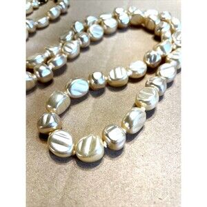 Vintage Glass Pearl Necklace Rhinestone Clasp 32” Long Classic Estate Knotted